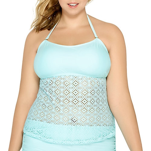 Hot Water Juniors Plus Swept Away Tankini Top-1x,mint Green