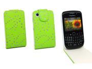 Kit Me Out Usa Pu Leather Flip Case for Blackberry 8520 / 9300 Curve 3g - Green Sparkling Glitter Design