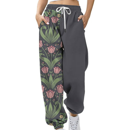 GWAABD Black Work Pants Women High Waisted Women S Fashion High Waisted Leggings Stitched Pattern Drawstring Digital Printing Pants