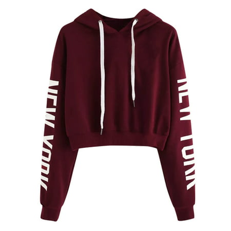 GWAABD Womens Shirts Trendy Women S High Waist Short Hoodie Casual Loose Sweatshirt Solid Color Blouse