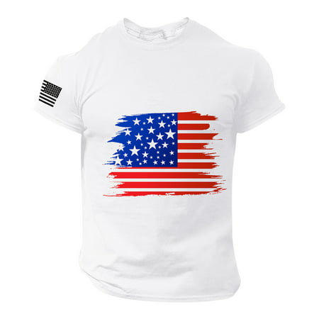 American Flag Mens T Shirt Stars and Stripes Fashion Casual Short Sleeve O Neck Camou E Printed Top Blouse 4th of July Graphic Tees for Men White L