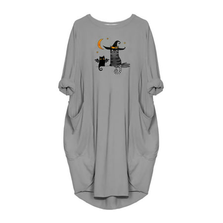 GWAABD Abstract Beachdress Women S Loose Dress Fun Print Crew Neck Two Pockets 3/4 Sleeve Dress