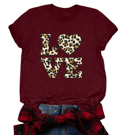 GWAABD Tunic Tops Plus Size Valentine S Day for Womens Love Patten Short Sleeve Crew Neck Top Tee Shirt Blouse