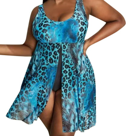CLZOUD Swimsuit Sets Blue 2023 New Fattened Enlarged Swimsuit Leopard Print Beach Blouse Swimsuit Xxxxl