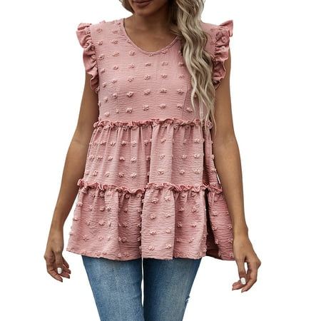 GWAABD Sleeveless Scoop Neck Women V-neck Tank Top Casual Color Solid Sleeveless Fold Casual Blouse Tanks Top