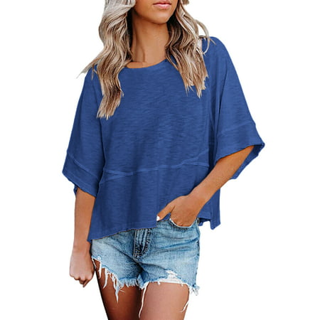 GWAABD Fashion T Shirts for Women Women Fashion Tops Shirt Solid Casual Round Neck Shirt Half Sleeve Top Elegant T Shirt Blouse Casual Top