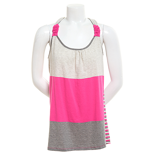 Juniors Poof! Color Block Scrunchie Back Tank L, White/mint