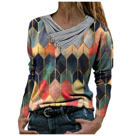 GWAABD Short Sleeve Shirts for Women Women T Shirts Button Collar Printed Long Sleeve Daily Pullover Tops Blouse