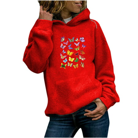 GWAABD Long Sleeve Purple Shirt Top Sleeve Print Women Fashion Casual Sweatshirt Long Pocket Hooded Women S Blouse