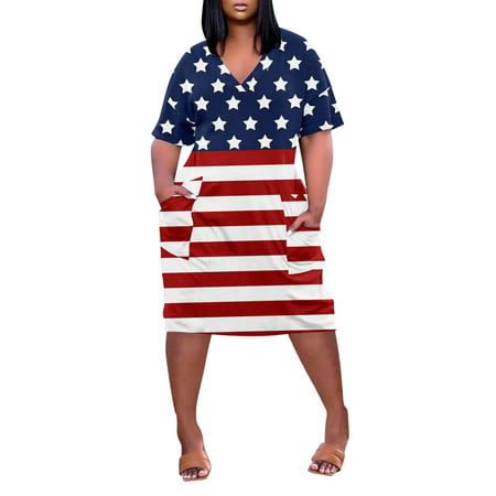 CLZOUD Casual Dress for Women Blue Polyester Spandex Dresses for Women Plus Size V Neck Dresses Short Sleeve Knee Printed a Line Swing MIDI Dress Xl