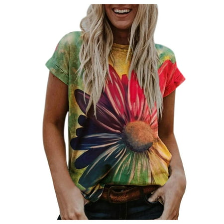 GWAABD Plus Size Tops for Women Long Sleeve Top T-Shirt Flower Print V-Neck Character Short-Sleeved Women Women S Blouse