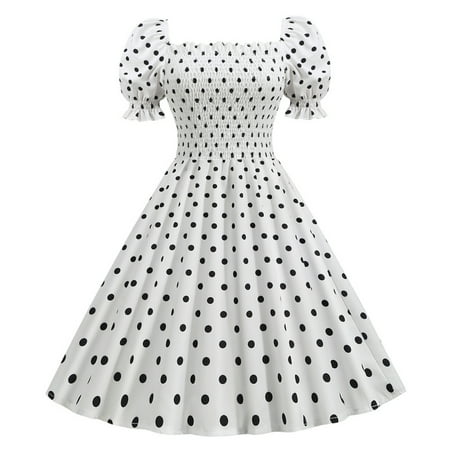 GWAABD Green Floral Dress Sleeve Short Dot Large Casual Women S Print Collar-Neck Polka Retro Dress Women S Dress