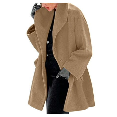 GWAABD Fall Flannel Jacket Womens Winter Wool Coat Trench Jacket Ladies Warm Slim Long Overcoat Outwear