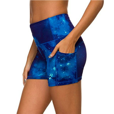 CLZOUD Yoga Joggers for Women Blue Polyester Womens Workout Shorts Scrunch Booty Gym Yoga Pants Tie-dye Pockets Leggings