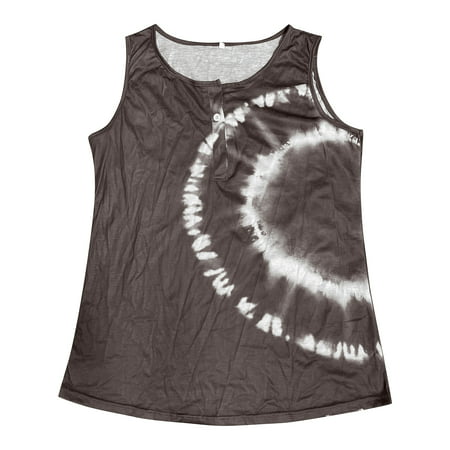 CLZOUD Strapless Crop Tank Cami Fairy Khaki Tie Dyed Printed Loose Casual Buttoned Vest Summer Piece Recommendation Xxxl