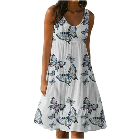 Bigersell Bodycon Dress Womens Fashion Holiday Summer Print Round Neck Sleeveless Party Beach Dress Tall Bodycon Dress Style 9598  Female Above Knee D