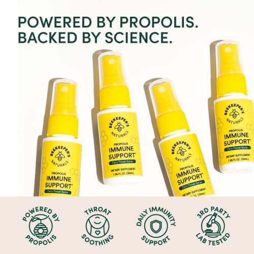 Beekeeper's Naturals Propolis Throat Spray, Natural Immune Support & Sore Throat Relief - Antioxidants, Keto, Paleo, Gluten-Free, 1.06 Oz (Pack of 2) thumbnail