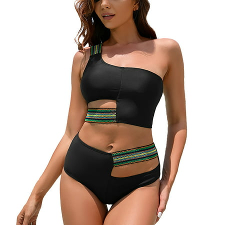 GWAABD Twist Front Bikini Set Women Casual Solid Hollow Strap Bikini Swimwear Bathing Two Piece Swimsuit