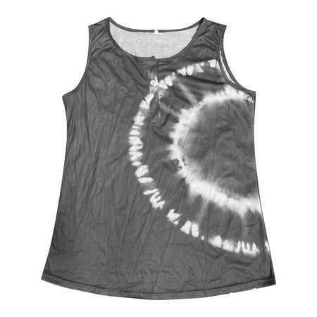 CLZOUD Strapless Crop Top Grey Tie Dyed Printed Loose Casual Buttoned Vest Summer Piece Recommendation Xl