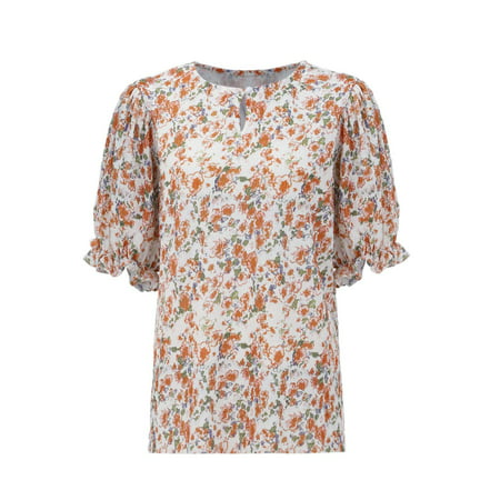 GWAABD Womens Tops Summer Fall Top Shirt Casual Round Neck Cute Puff Sleeve Short Sleeve Blouse Top Shirt for Women