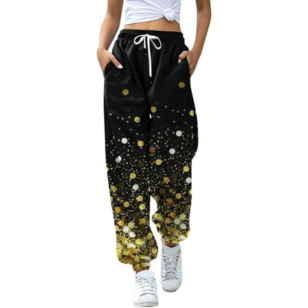 GWAABD Casual Pants for Women Trousers Sports Fashion Retro Casual Printed Ladies Loose Drawstring Pants