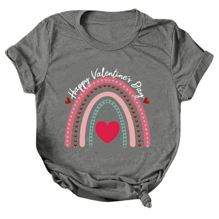 GWAABD Womens Shirts for Leggings Loose Women Casual Short Tops Printing Day Sleeves Valentine S T Shirt Neck Blouse O Women S Blouse