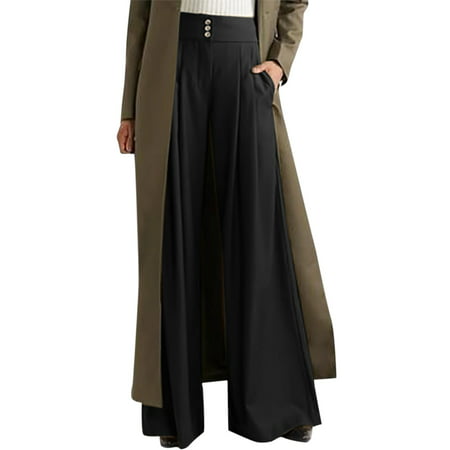 GWAABD Womens Pull on Pants High Waist Wide Leg Pants Solid Color Pleated Casual Pants Pockets Trousers