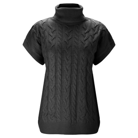 GWAABD Plaid Shirt for Women Sleeveless New Rope Undershirt Knitting Loose Pullover Turtleneck Sweater Women