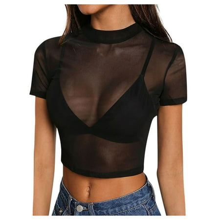 GWAABD Womens Long Sleeve Shirt Women S See-Through Mesh Clubwear Tops Short Sheer Tee Sleeve Blouse Women S Blouse