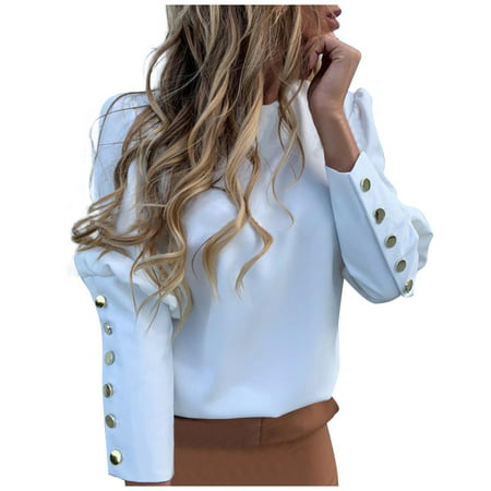 GWAABD Womens V Neck T Shirts Women Fashion Solid Round Neck Long Sleeves Shirt Blouse Loose Tunic Top