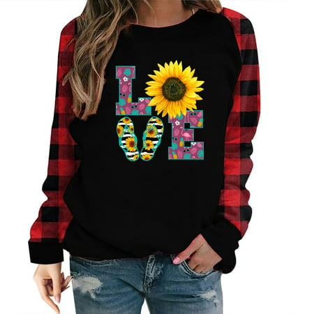 CLZOUD Womens Blouses and Tops Long Sleeve Shoulder Style Love Print Pattern T Shirt S