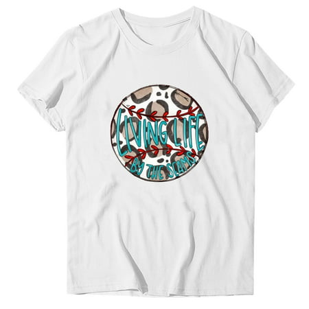 GWAABD Womens Casual Long Sleeve Shirts Women Casual Spring and Summer Funny Print Round Neck Short Sleeved T Shirt Top