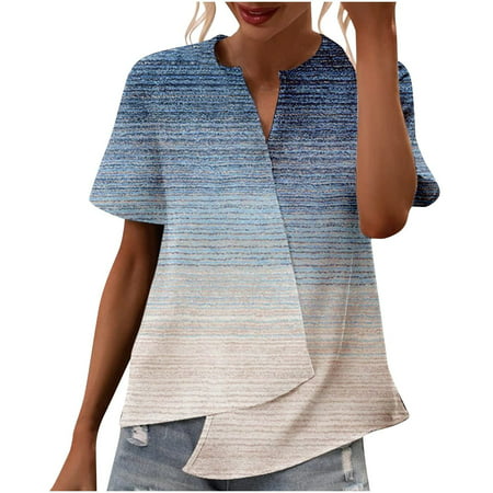 CLZOUD Women Blouses Elegant Casual White Women S Patchwork Color Patchwork Printed V Neck Irregular T Shirt Top Xl