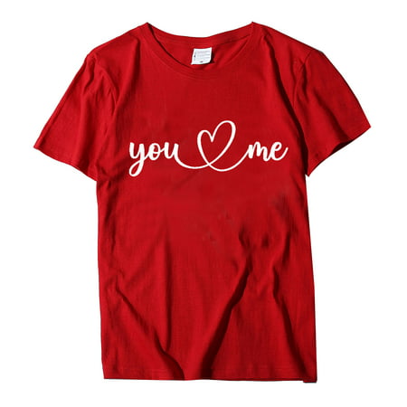 GWAABD Women S Crewneck Sweatshirt Valentines Day Solid Mens and Womens Round Neck Short Sleeve T Shirt Printed Top