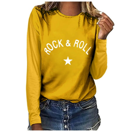 GWAABD Womens Casual Long Sleeve Shirts Women Fashion Plus Size Print Round Neck Long Sleeved T-shirt Blouse Tops