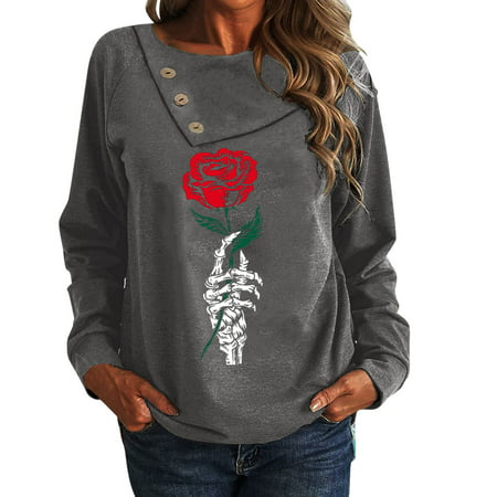 GWAABD Fitted T Shirts for Women Womens Casual Fashion Crew Neck Lapel Button Long Sleeve Tops T Shirt Blouse