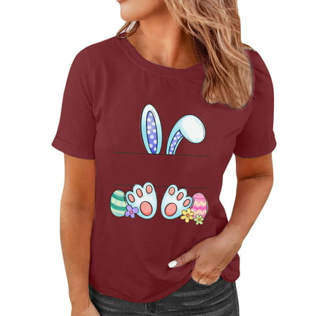 GWAABD Tops for Women Womens Casual Short Sleeve Top Easter Printed Crew Neck T Shirt Short Sleeves
