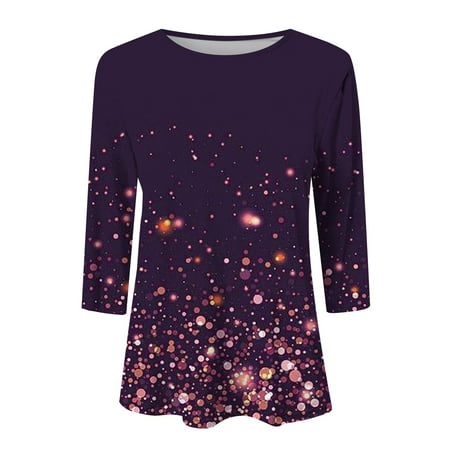 CLZOUD Fashion Blouse Women Purple Cotton Printed Tie Dye Long Sleeve Ladies Top Crew Neck T Shirt S 2XL Ladies Tops L