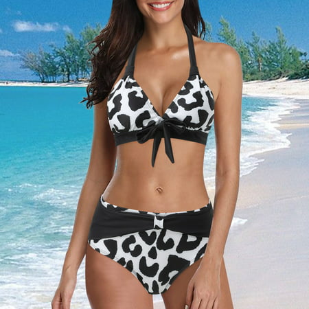 PEASKJP Push up Swimsuits for Women Puch-up Triangle Bathing Suits Scoop V Neck Bikini Tops and Bottoms Bikini Sets for Women Black L