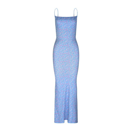 Guieoi Summer Dresses for Women 4804 Women Fashion Camisole Sexy Backless Sleeveless Square Neck Ankle Dresses Summer Dresses Clearance