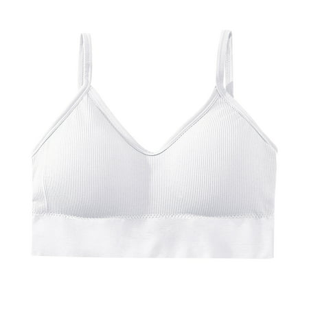 CLZOUD Women Plus Size Strap Crop Tops White Nylon Seamless U Shaped Sports Sling Wrapped Chest Soft Padded Girl with Chest Pad Tube Top Underwear Wom