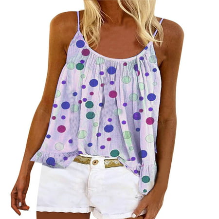 GWAABD Womens T-Shirts Crewneck Casual Tee Womens Camisole Sleeveless Tank Top T Shirt Polka Dot Pattern Fashion Elegant Tank Top T Shirt