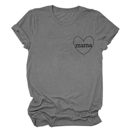 CLZOUD T-shirt Womens Grey Cotton Blend Fashion Women S Summer Printed Short Sleeve Round-Neck T-Shirt Casual Tee Tops S