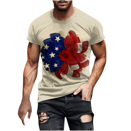 Fanxing 4th of July Patriotic T-Shirts Men American Flag Graphic Tees Blouse Casual Short Sleeve Tops Black Navy White Red Dark Gray Gray M L XL XXL X