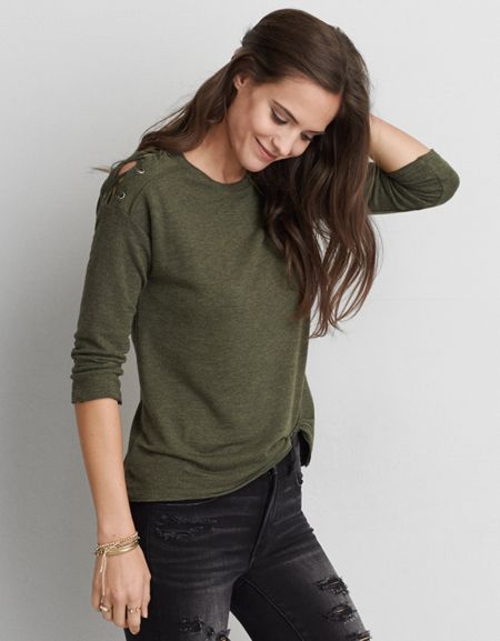 Ae Soft & Sexy Lace-up Shoulder Sweatshirt