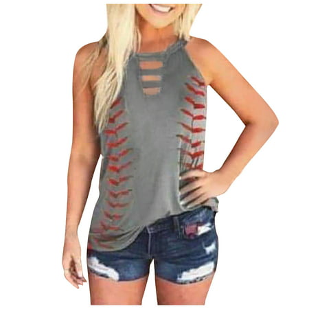 CLZOUD Curve Hem Vest Crop Tank Tops Grey Fashion Womens Print Hollow O-Neck T-Shirt Summer Sleeveless Tanks Tops Vest S