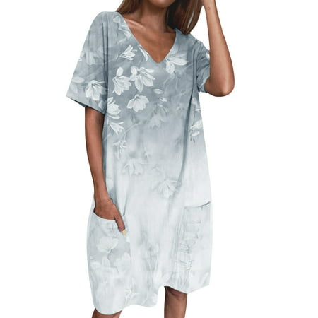 GWAABD Plus Size Maxi Sundress Women S Summer Casual T Shirt Dresses Short Sleeve Swing Dress with Pockets