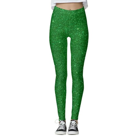 CLZOUD Yoga Pants for Home Workout Brown Polyester Women S Paddystripes Good Luck Green Pants Print Leggings Skinny Pants for Yoga Running Pilates Gym