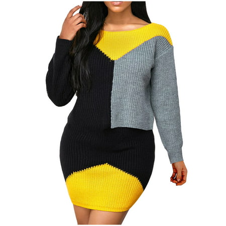 GWAABD Floral Dress with Shorts Underneath Women S Casual Sweater Dress Round Neck Long Sleeve Loose Strap Mini Dress