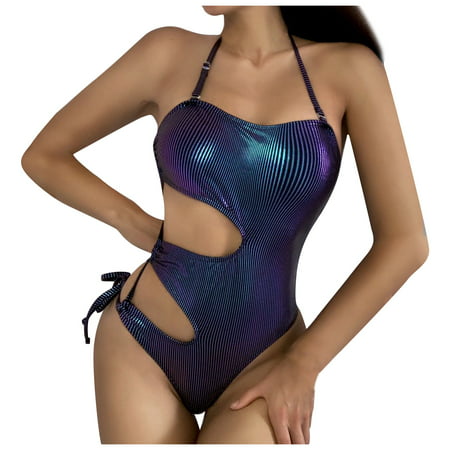 GWAABD Bikinis for Women 2023 Swimsuit Neck Beach Swi Bikini Hanging Hollow Lacing Elastic High Swimwears Tankinis Set